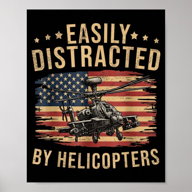 Poster Engraçado Fácilmente Distraído por Helicóptero Apa (Frente)
