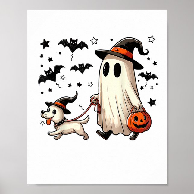 Poster Engraçado Fantasma Andando Cachorro Spooky Season  (Frente)