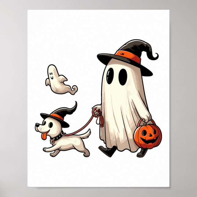 Poster Engraçado Fantasma Andando Cachorro Spooky Season  (Frente)