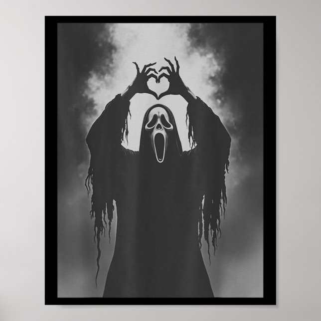 Poster Engraçado Fantasma Mão Coração Sinal Spooky Figuru (Frente)