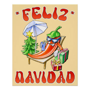 Póster Engraçado Feliz Navidad, Feliz Natal Feliz Chili
