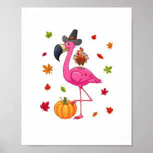 Poster Engraçado Flamingo Turquia Ação de Graças Pumpkin