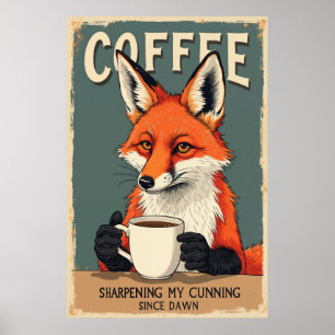 Poster Engraçado Fox Coffee Art