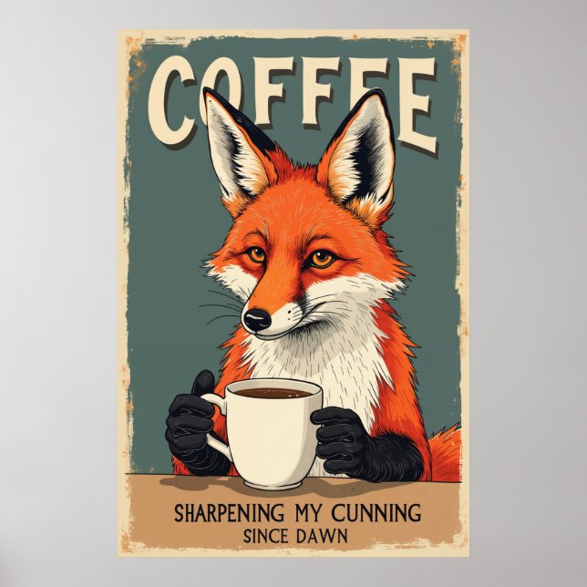 Poster Engraçado Fox Coffee Art (Frente)