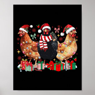 Poster Engraçado Frango de Natal Luzes de Fazenda Animal