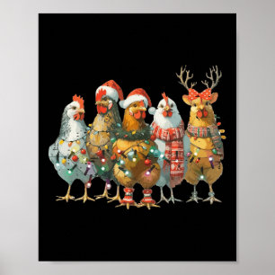 Poster Engraçado Frango de Natal Luzes de Fazenda Animal 