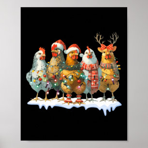 Poster Engraçado Frango de Natal Luzes de Fazenda Animal 