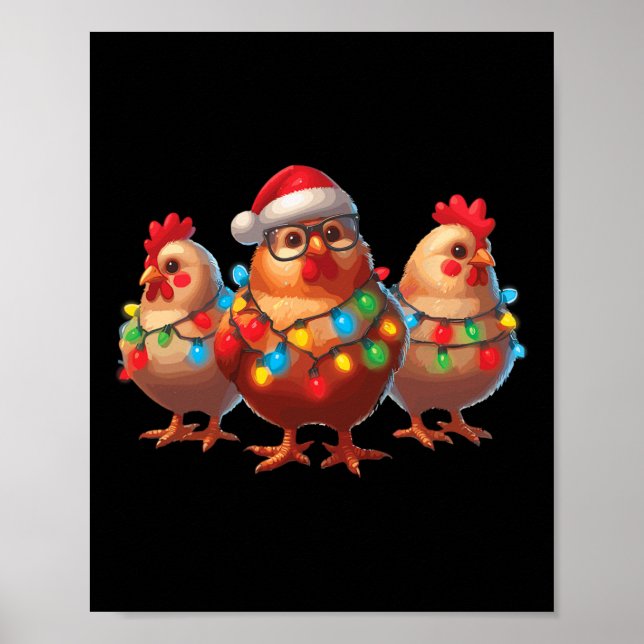 Poster Engraçado Frango de Natal Luzes de Fazenda Animal  (Frente)