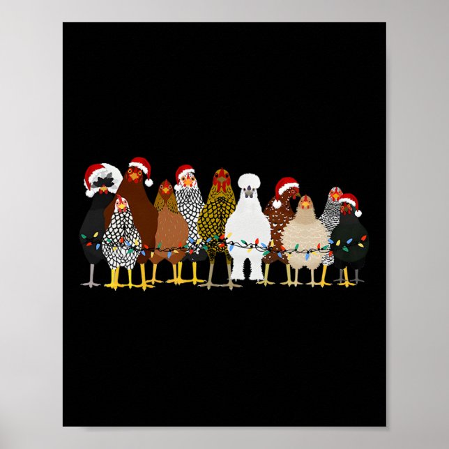 Poster Engraçado Frango de Natal Luzes de Fazenda Animal  (Frente)