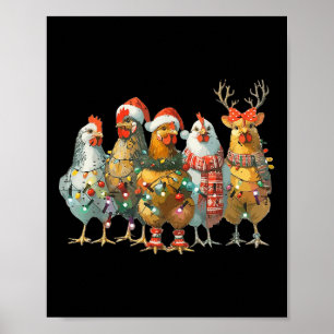 Poster Engraçado Frango de Natal Luzes de Fazenda Animal 