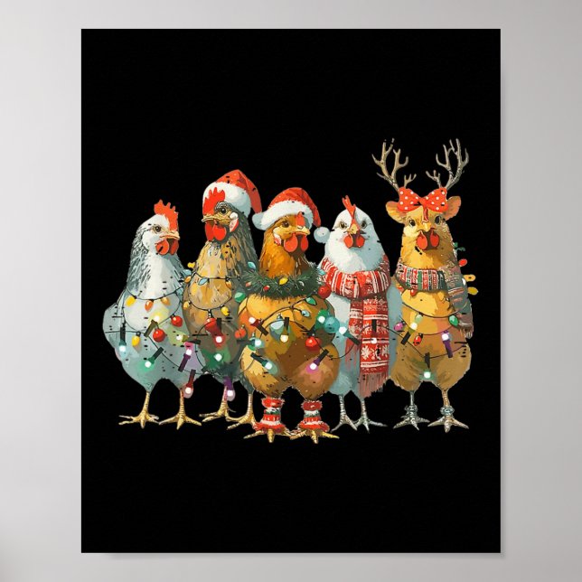 Poster Engraçado Frango de Natal Luzes de Fazenda Animal  (Frente)