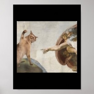 Poster Engraçado Gato Criação De Adão Meme Michelangelo J