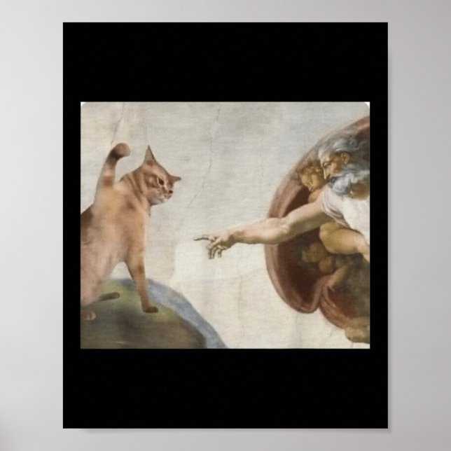 Poster Engraçado Gato Criação De Adão Meme Michelangelo J (Frente)