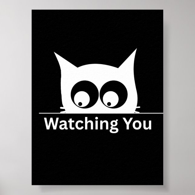 Poster Engraçado Gato Observando Você Fofo Minimalista (Frente)