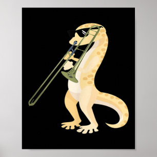 Poster Engraçado Gecko Vestindo Sungles Jogando Trombone