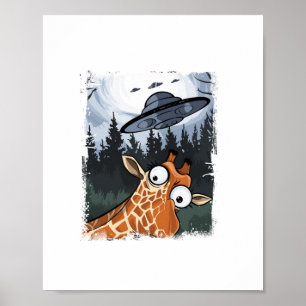 Poster Engraçado Giraffe UFO Zoo Animal Esquisito Memória