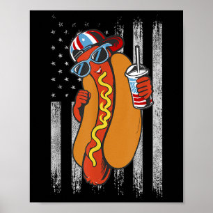 Poster Engraçado Hotdog 4 de julho American Flag Hotdog 4