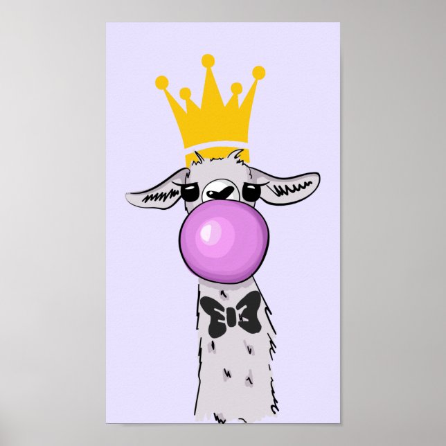 Poster Engraçado Ilustração do Llama soprando uma bolha r (Frente)
