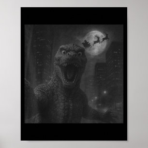 Poster Engraçado Japonês Kaiju Selfie Papai Noel Natal Ho