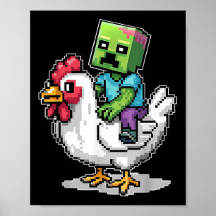 Poster Engraçado Jockey Pixel Andando Galinha Jockey Em U