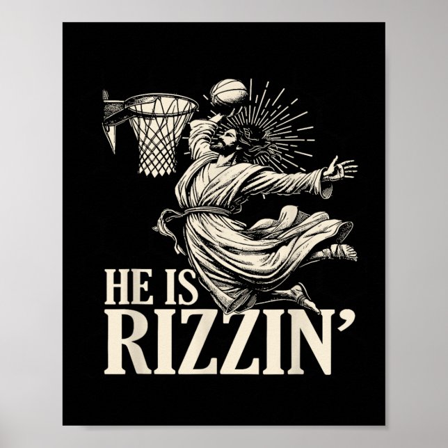 Poster Engraçado Jogando Páscoa De Basquete Ele É Rizzin (Frente)