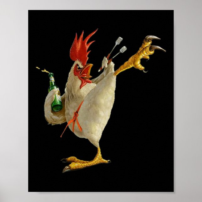 Poster Engraçado Karate Chicken Design de Humor Encheado  (Frente)