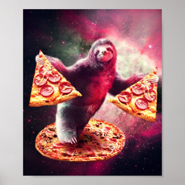Poster Engraçado Lama Espacial Com Pizza (Frente)