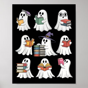 Poster Engraçado Livro Fantasma Lendo Professora de Escol