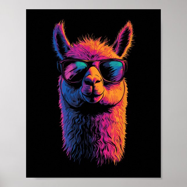 Poster Engraçado Llama com óculos escuros coloridos sem a (Frente)