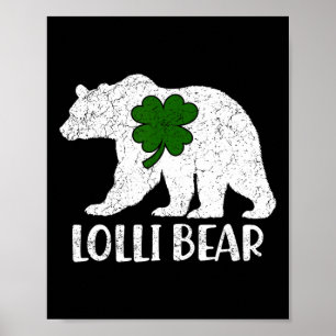 Poster Engraçado Lolli Bear Green Shamrock Dia de São Pat