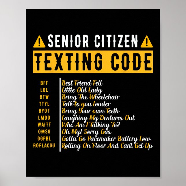 Poster Engraçado Mais velho Cidadão &# do Código de Text (Frente)