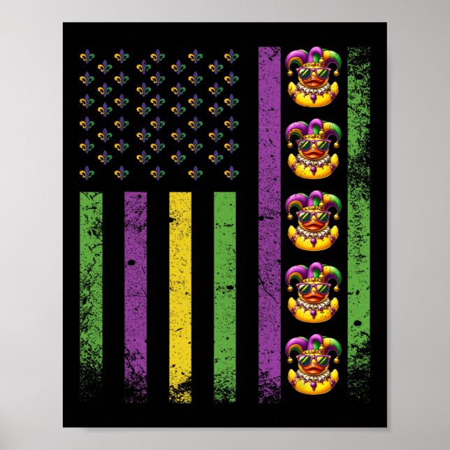 Poster Engraçado Mardi Gras Patos Eua Bandeira Miçanga Pa (Frente)