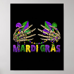 Poster Engraçado Mardi Gras Skeleton Mãos