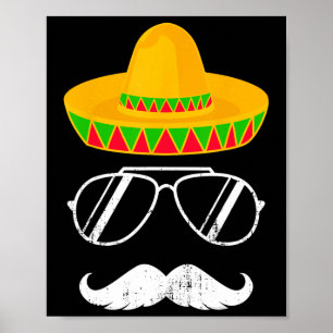 Poster Engraçado Mexicano Sombrero Mustache Enfrenta Cinc