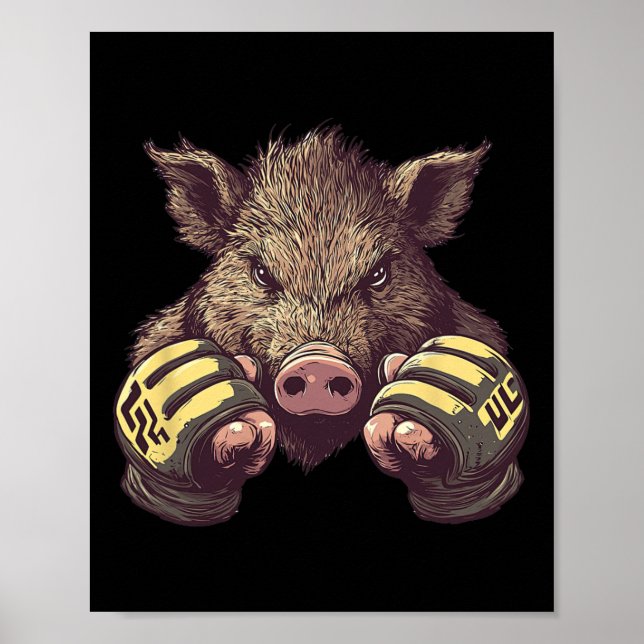 Poster Engraçado Mma Boar - Caixa De Combate À Gaiola E A (Frente)