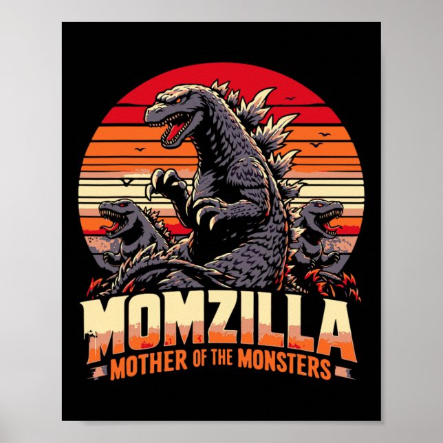 Poster Engraçado Momzilla Mãe De Monstros Retrô Aniversár (Frente)