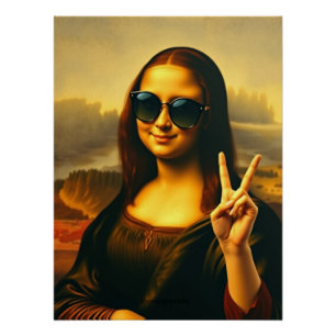 Póster Engraçado Mona Lisa Twist Peace and Love Poster br