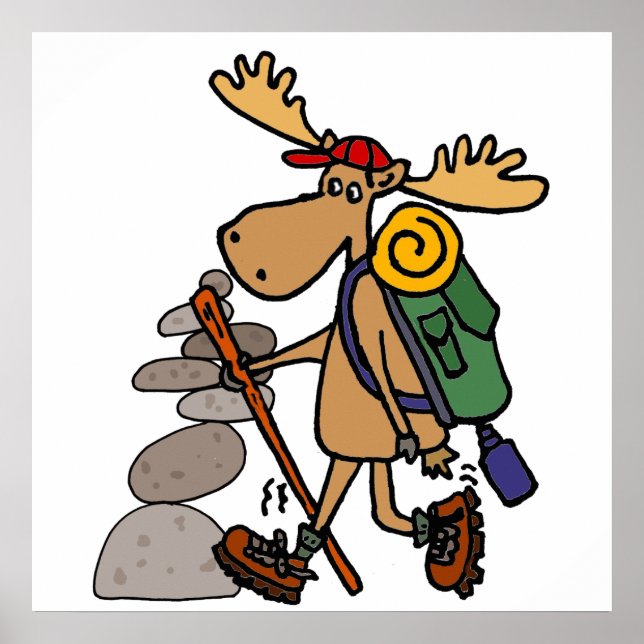 Poster Engraçado Moose Caminhando com Cartoon do Cairn (Frente)