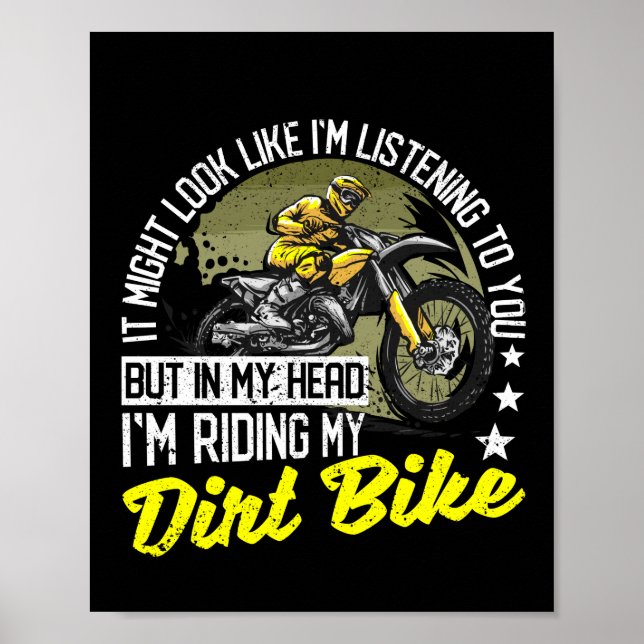 Poster Engraçado Motocross Bikers na minha cabeça Eu esto (Frente)