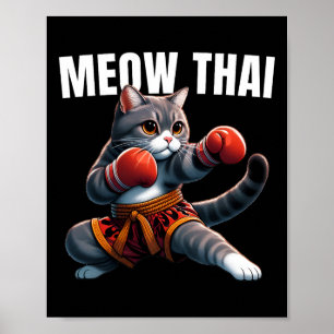 Poster Engraçado Muay Tailandês Cat Meow Tailandês Boxand