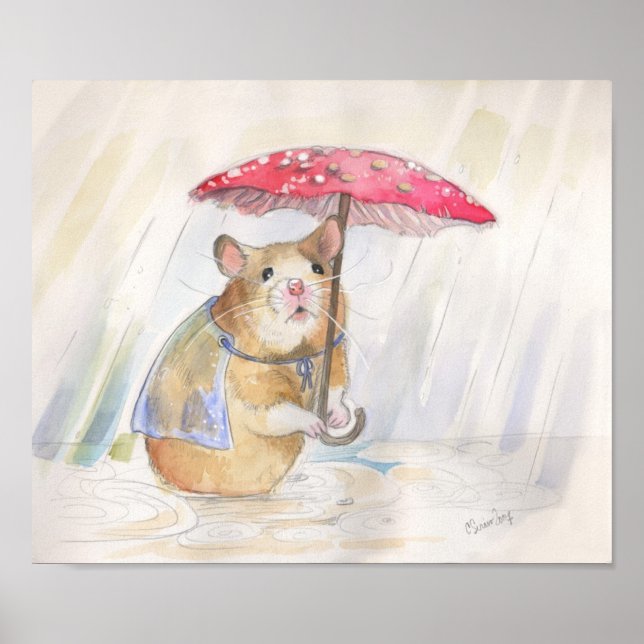 Póster Engraçado Mushroom Rainy Day Hamster (Frente)