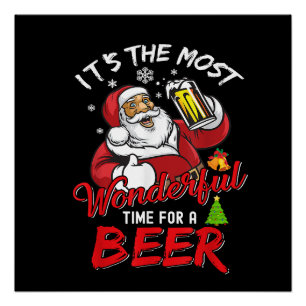 Póster Engraçado Natal Santa Claus Bebendo Beer Wonderfu