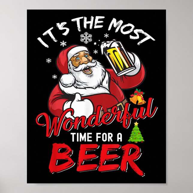 Poster Engraçado Natal Santa Claus Bebendo Beer Wonderfu (Frente)