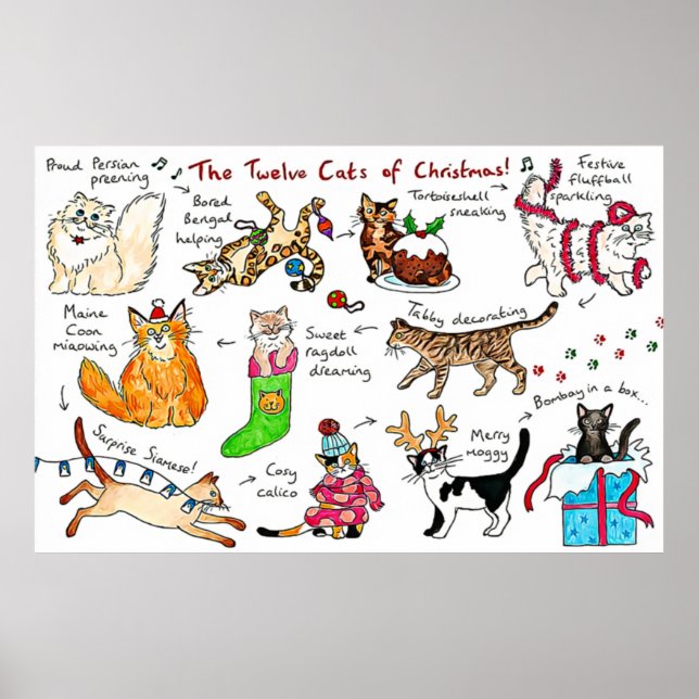 Poster Engraçado Os Doze Gatos Do Natal (Frente)