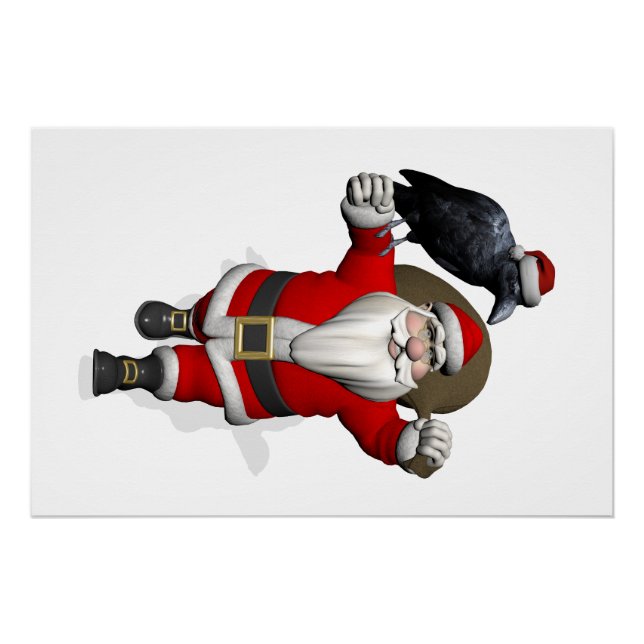 Póster Engraçado Papai Noel com Corvo Comum (Frente)