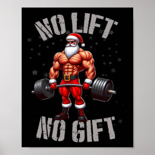 Poster Engraçado Papai Noel Levantando Peso Sem Levantame