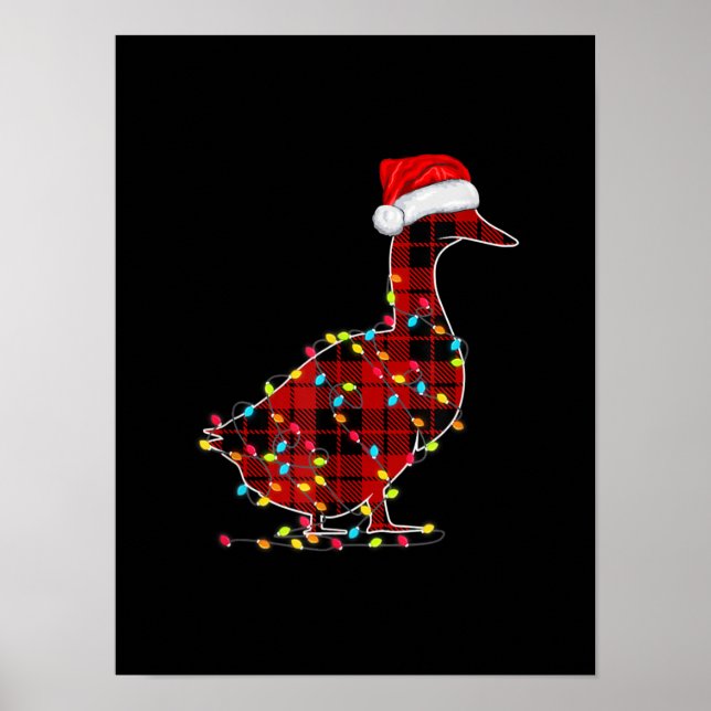 Poster Engraçado Pato de Natal Ligeiro Xadrez Vermelha Co (Frente)