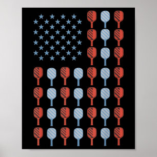Poster Engraçado Pickleball Americano Flag Homens Mulhere