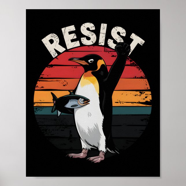 Poster Engraçado Pinguim Resiste Protesto Contra Humor Ta (Frente)