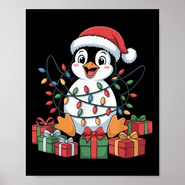 Poster Engraçado Pinguim Santa Hat Animais Aluga Cristo F (Frente)